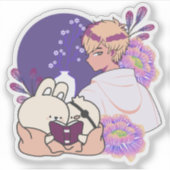 眼帯をした少年と動物たちのアニメアート シール (正面)