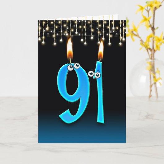 眼球ろうそく付き91歳の誕生日 カード (黄色い花)
