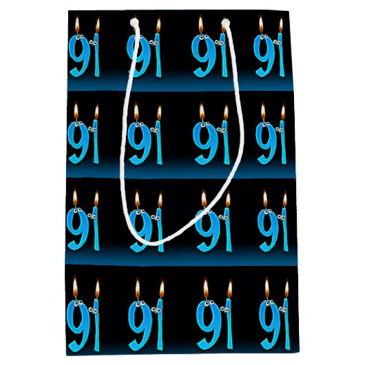 眼球ろうそく付き91歳の誕生日 ミディアムペーパーバッグ (正面)