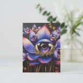 眼球を持つ紫色の非現実的な花 ポストカード (スタンド正面)