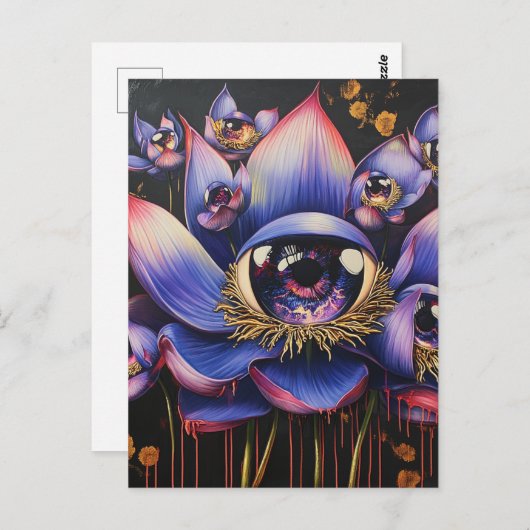 眼球を持つ紫色の非現実的な花 ポストカード (正面/裏面)