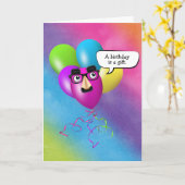 眼球カード付きレインボー誕生日バルーン カード (黄色い花)