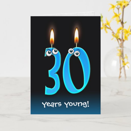 眼球付き30歳のお誕生日ろうそく カード (黄色い花)