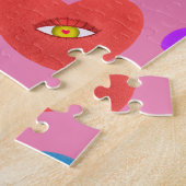 眼球数々の付きカラーハートラブバレンタイン ジグソーパズル (側面)