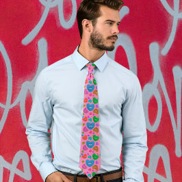 眼球数々の付きカラーハートラブバレンタイン ネクタイ