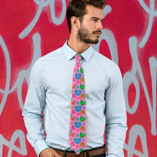 眼球数々の付きカラーハートラブバレンタイン ネクタイ