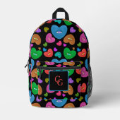眼球数々の付きカラーハートラブバレンタイン プリントバックパック (正面)
