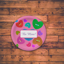 眼球数々の付きカラーハートラブバレンタイン ペーパープレート