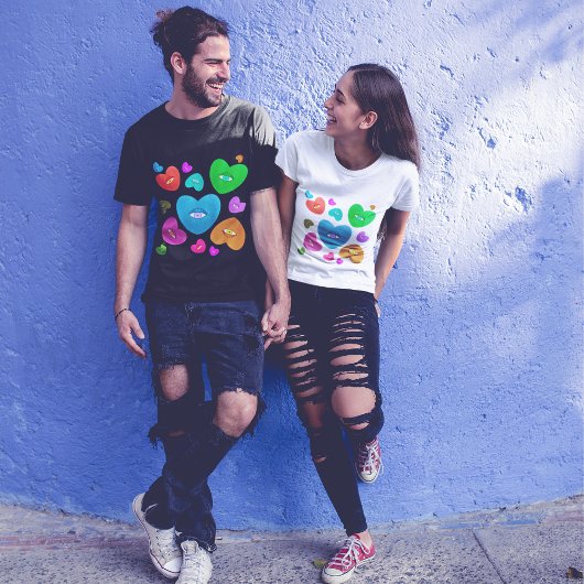 眼球数々の付きカラーハートラブバレンタイン Tシャツ