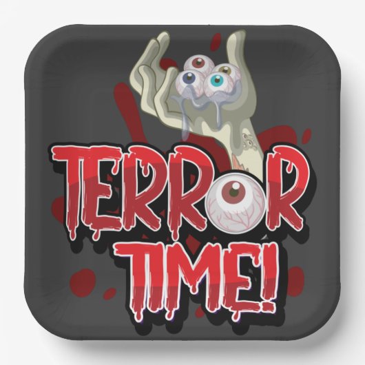 眼球Tシャツ付きTerror Time Zombie手 ペーパープレート (正面)