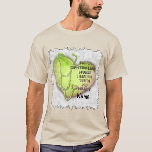 眼科ナースグリーンハートカスタムナースTシャツ Tシャツ (正面)