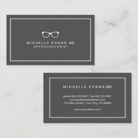 眼科医の白灰色メガネ 名刺 (正面/裏面)