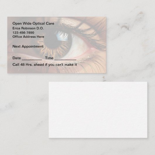 眼科医の眼科アポイントメントカード 予約カード (正面/裏面)