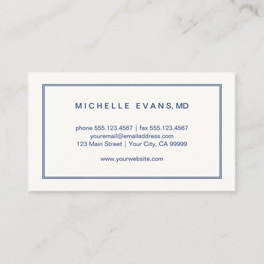 眼科医ネイビーブルーとアイボリー眼鏡 名刺 (裏面)