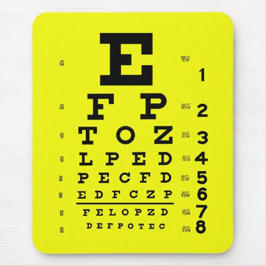 眼科学のOptometryの医学の視力検査表の黄色 マウスパッド (正面)