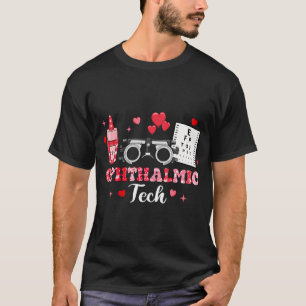 眼科技アイテストメガネハートバレンタイン Tシャツ