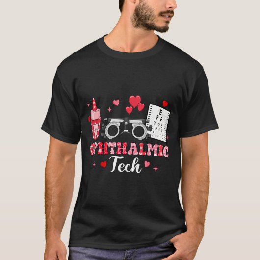 眼科技アイテストメガネハートバレンタイン Tシャツ (正面)
