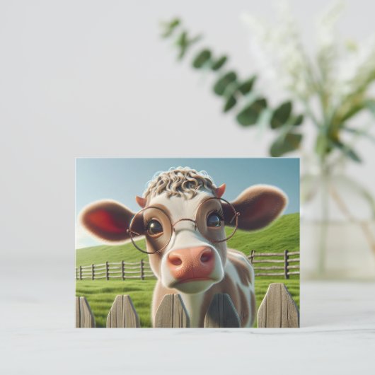 眼科用クリニックの牛着用メガネ ポストカード (スタンド正面)