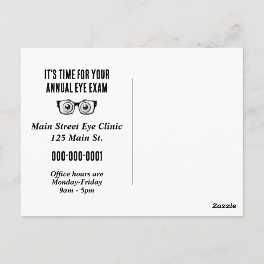 眼科用クリニックの牛着用メガネ ポストカード (裏面)