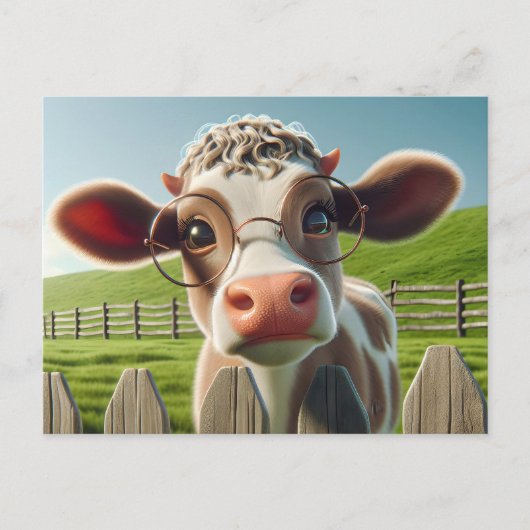 眼科用クリニックの牛着用メガネ ポストカード (正面)