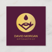 眼科用ロゴのバーガンディと金ゴールド スクエア名刺 (正面)