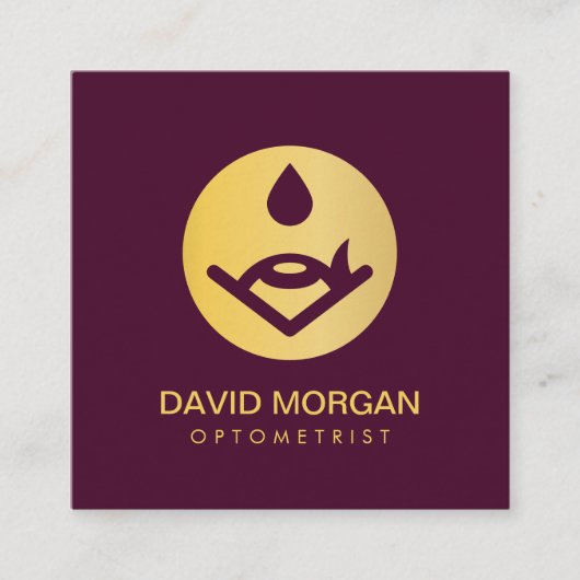 眼科用ロゴのバーガンディと金ゴールド スクエア名刺 (正面)