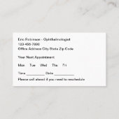眼科視覚気にアポイントメントカード 名刺 (裏面)