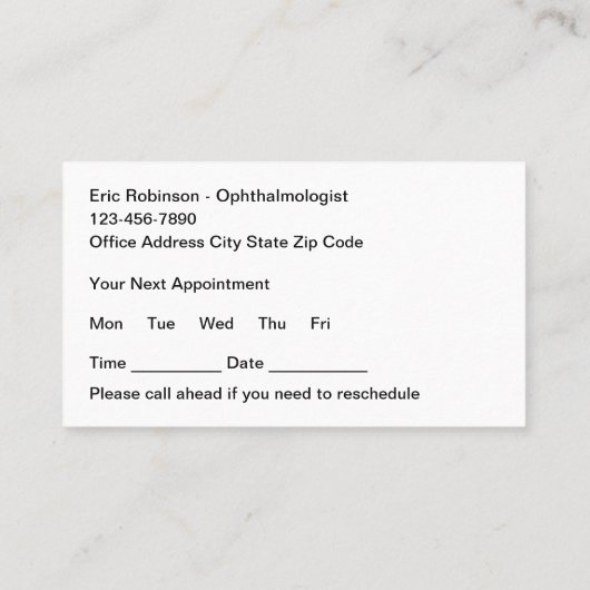 眼科視覚気にアポイントメントカード 名刺 (裏面)