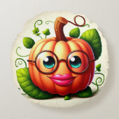 眼鏡おもしろいをかけているカボチャの唇 ラウンドクッション (正面)