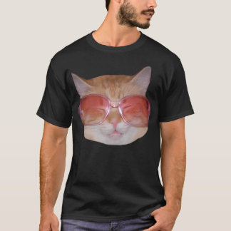 眼鏡おもしろいを掛けオタク系のた可愛いヒップスター猫 Tシャツ