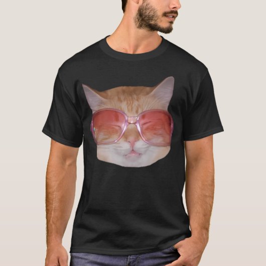 眼鏡おもしろいを掛けオタク系のた可愛いヒップスター猫 Tシャツ (正面)