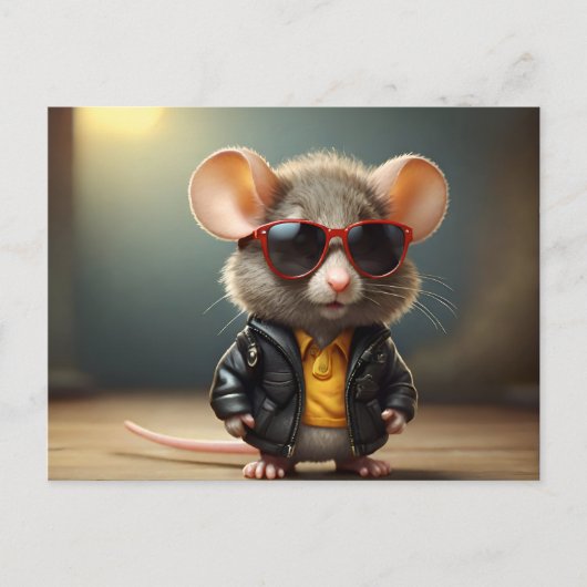 眼鏡おもしろい付きマウス ポストカード (正面)