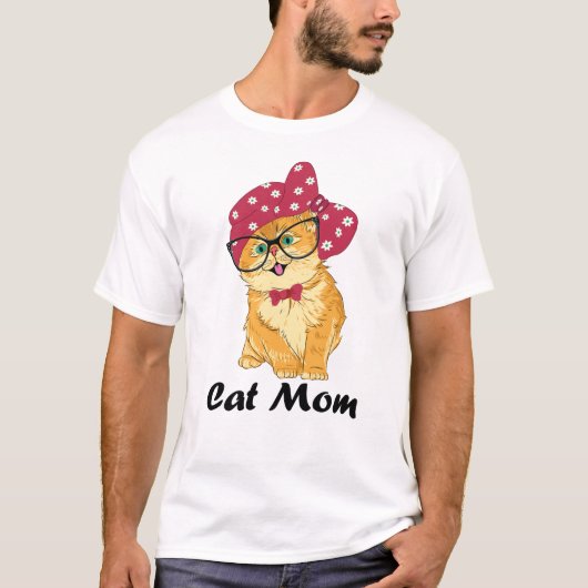 眼鏡おもしろい付き猫顔ファンキー Tシャツ (正面)