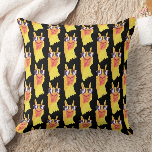 眼鏡おもしろい模様顔付ラマ装飾用クッション クッション (ブランケット)