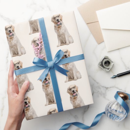 眼鏡つきゴールデンレトリバー ラッピングペーパー (ギフト)