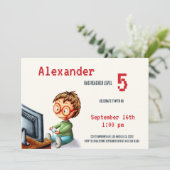 眼鏡つきビデオゲームのレベルアップ誕生日 招待状 (スタンド正面)