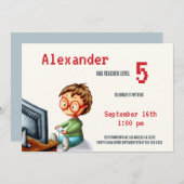 眼鏡つきビデオゲームのレベルアップ誕生日 招待状 (正面/裏面)