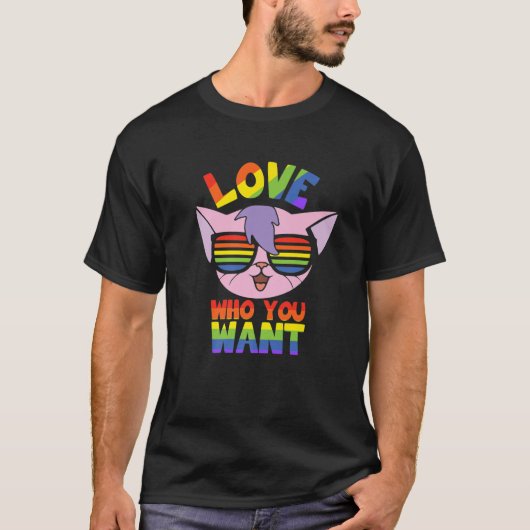 眼鏡つきLGBT猫 – プライドLGBTQ – 愛する人 Tシャツ (正面)