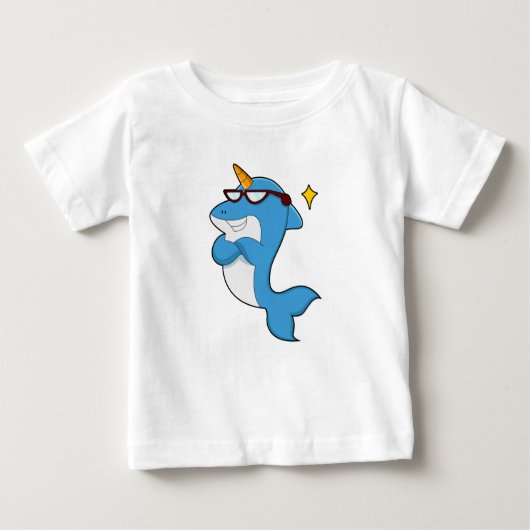 眼鏡でユニコーンのイルカ.PNG ベビーTシャツ (正面)