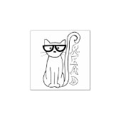 眼鏡とサインの入った読猫 ラバースタンプ (インプリント)
