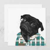 眼鏡とシャツで愛らしいブラックパグ (正面/裏面)