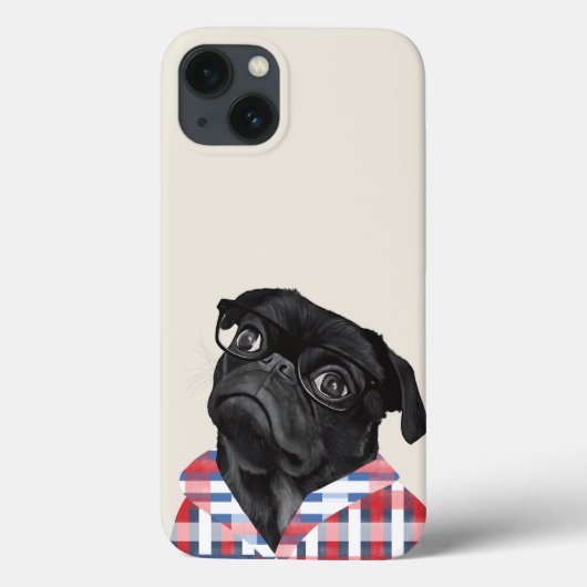 眼鏡とチェックシャツが付いたかわいい黒いパグ犬 Case-Mate iPhoneケース (裏面)