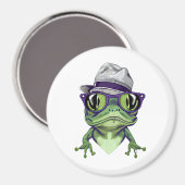 眼鏡とハットベクトルを着たヒップスターのカエル動物 マグネット (正面/裏面)
