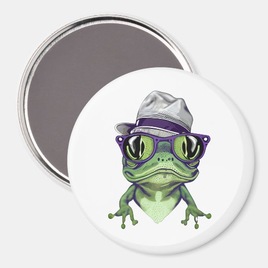 眼鏡とハットベクトルを着たヒップスターのカエル動物 マグネット (正面/裏面)