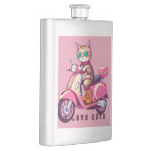 眼鏡とバイクが付いた可愛いピンクの猫 フラスク (右)