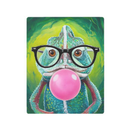 眼鏡とバブルを着吹たカメレオン メタルプリント