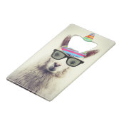 眼鏡とパーティー帽子のアルパカ クレジットカード栓抜き (正面アングル)