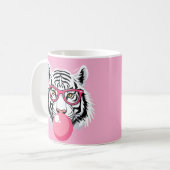 眼鏡とピンクのバ吹ブルガムを着たトラ コーヒーマグカップ (正面左)