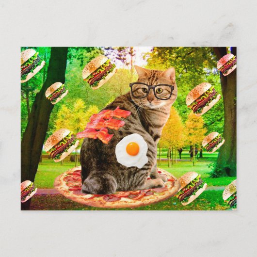 眼鏡とファストフード付き猫 ポストカード (正面)