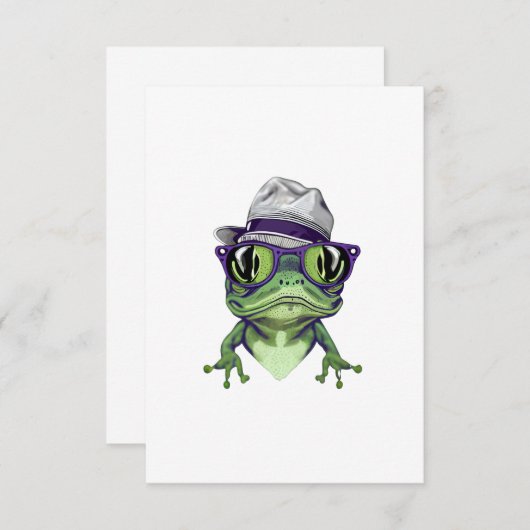 眼鏡と帽子をかぶったヒプスターカエルの動物ベクター サンキューカード (正面/裏面)
